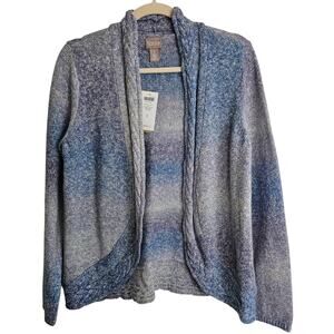 Chicos Tarin Spacedye Sweater Cardigan Cable Knit Trim Open Front Size 1 Whimsy